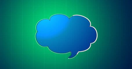 Futuristic retro-colored neon glowing cloud icon message box. Artificial intelligence big data concept of computer network connecting with world. Global innovation balloon internet mail.