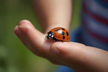 Ladybug in the hand of a child.generative.ai