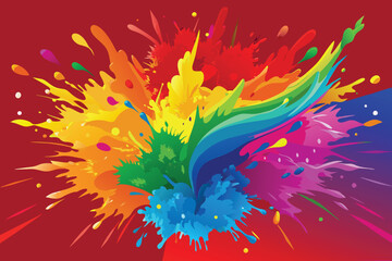 colorful rainbow holi paint color powder explosion vector, isolated wide Turkish Red panorama background - obrazy, fototapety, plakaty
