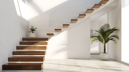 Interior of modern house wooden stairway