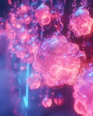 Glowing Atomic Cells Enveloping Viewer in Immersive Digital Art Inspired by Nature's Wonders