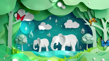 world water day save water a landscape of elephant. seamless looping overlay 4k virtual video animation background