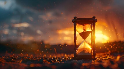 Craft an image where a sand hourglass becomes a powerful metaphor for the phrase