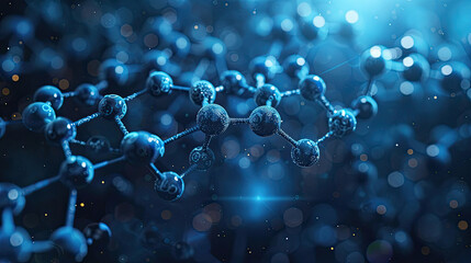 Abstract dark blue background with nano molecular structure