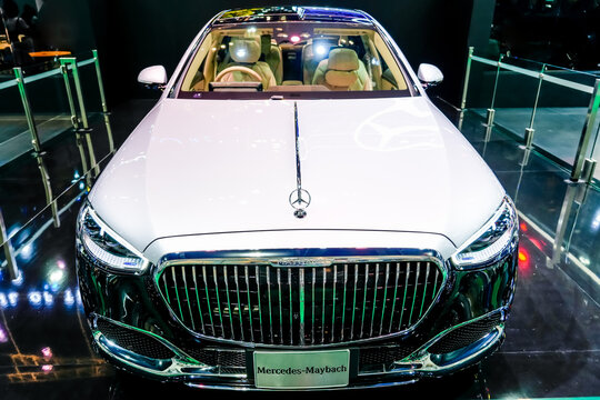 White black New Mercedes S-Class Maybach W223. Thailand, Bangkok 07 april 2024