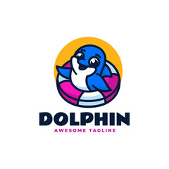 Vector Logo Illustration Dolphin Mascot Cartoon Style.