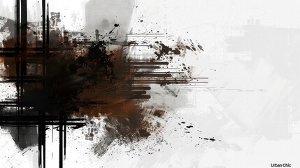 Dark brown background with rough halftone grunge effect. The wall is splashed with backdrop stains.