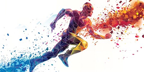 Vivid outlines of geometry over a white backdrop, a man pro running athlete fitness abstract artwork for utilizing and space, Generative AI.