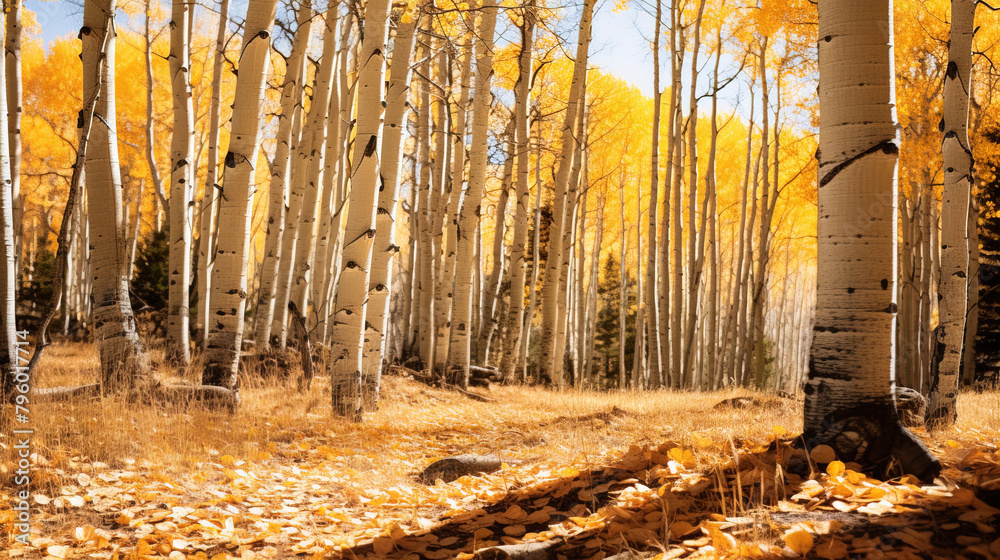 Canvas Prints Birch tree forest with yellow leaves.