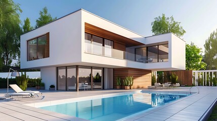 Modern house and swimming pool