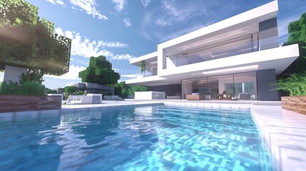 Obraz na płótnie Canvas Modern house and swimming pool