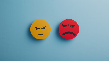 Angry and Frustrated Emojis on Blue Background Representing Negative Emotions.. - obrazy, fototapety, plakaty