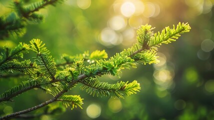 Sunlight filtering through pine tree branch