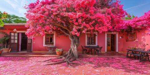 the giant bougainvillea tree in front 