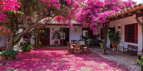 the giant bougainvillea tree in front of the house