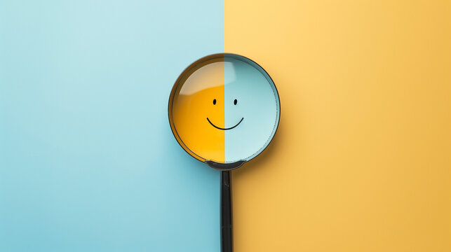 Smiling Emoji Under a Magnifying Glass Suggesting Positive Focus