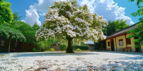 the white flowers are full of big trees, jiangnan, the tall fringed flower trees