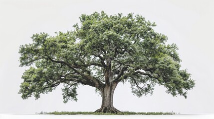 Majestic oak tree isolated on a white background, full leaf canopy