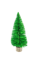 Little green Christmas tree isolated on white background.
