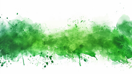 Abstract green watercolor splashes on white background. Digital art painting.
