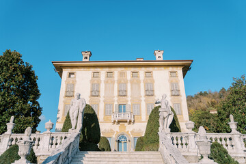 Ancient statues on the balustrade of the Villa Canton. Bergamo, Italy - obrazy, fototapety, plakaty