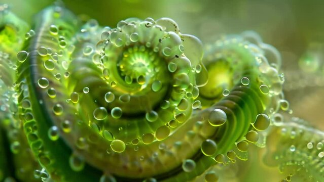 A closer view of a euglenoid reveals its distinct helical shape with a smooth and flexible outer membrane. Numerous tiny chloroplasts . AI generation.