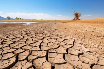 Dry Cracked Earth in A Barren Landscape
