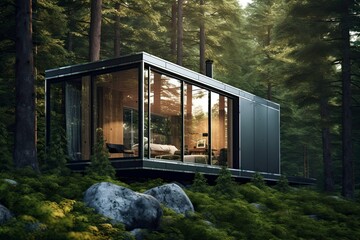 Modern Glass House in A Forest Landscape