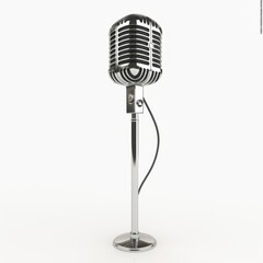 3D Render of an old-fashioned standing microphone, on isolated white background, Generative AI