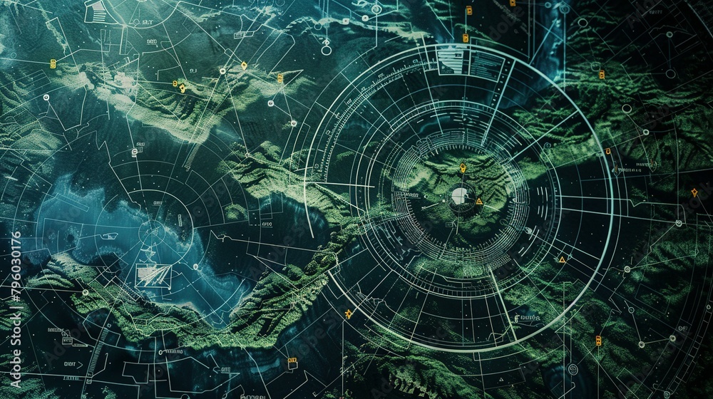 Wall mural beyond the surface: radar interface and terrain mapping