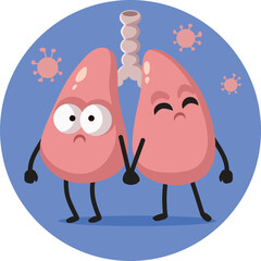 Sad Lungs Mascot Infected with Viral Disease Vector Cartoon Illustration. Pulmonary disease concept medical drawing 
