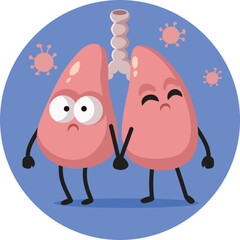 Obraz premium Sad Lungs Mascot Infected with Viral Disease Vector Cartoon Illustration. Pulmonary disease concept medical drawing 