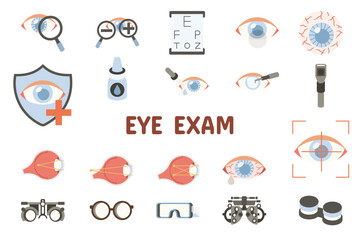 Eye Exam Flat Vector Illustration Icon Sticker Set Design Materials