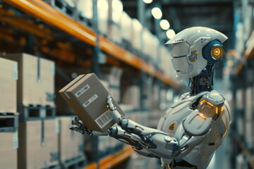Robot human working in factory transport, artificial intelligence humanoid