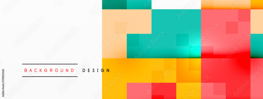 Poster Colorfulness and art come to life with a vibrant orange rectangle pattern on an electric blue background with squares, creating a bold and modern design