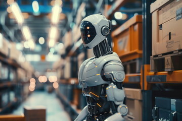 Robot human working in factory transport, artificial intelligence humanoid - 796033305