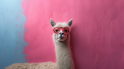 Creative animal concept. Llama in sunglass shade gla