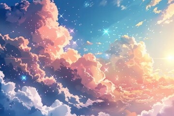 Fancy of the sky with sparkling fluffy clouds