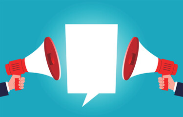 Advertisements, reminders of news events or important information or announcements, human resources recruiting, shouting with a megaphone in two hands