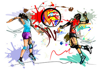 Volleyball sports brush style sports art 