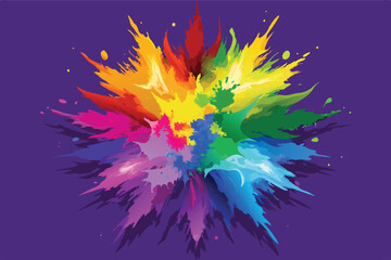 colorful rainbow holi paint color powder explosion vector, isolated wide Vivid Purple panorama background