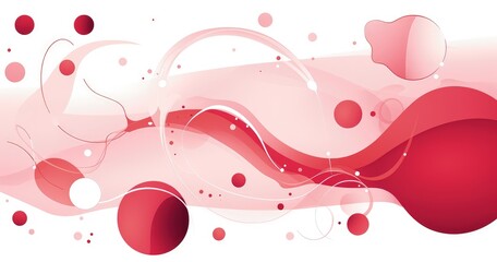 Vector illustration of fluid organic shapes with abstract lines and circles on a white background, using a pink and red color scheme