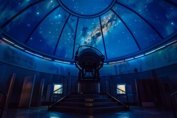 Climb the steps of a mountain in a planetarium range, each peak a gateway to distant galaxies, Generative AI - Powered by Adobe