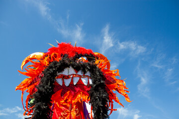 A Chinese dragon at a parade for Chinese New Year.