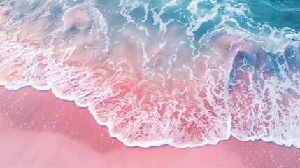 spectacular top view from drone photo of beautiful pink beach with relaxing sunlight sea water waves pounding the sand at the shore calmness and refreshing beach scenery