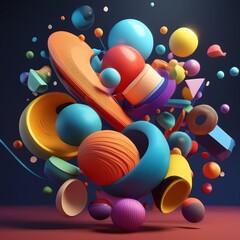space for your text,3D render of abstract colorful shapes floating against a dark background