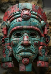 Obraz premium Jade Mask From An Ancient Civilization. Illustration On The Theme Of Civilizations And Computer Games, History And Archaeology. Generative AI