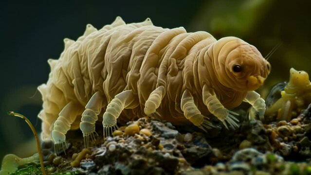 An upclose view of a tardigrades claws or specialized structures on its legs that help it cling onto surfaces and move through its . AI generation.