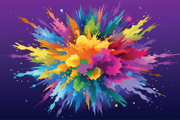 colorful rainbow holi paint color powder explosion vector, isolated wide Vivid Purple panorama background