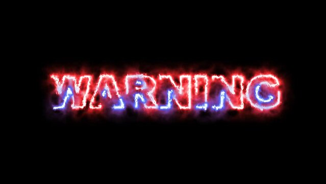 Motion graphic animation of warning text with fire effect